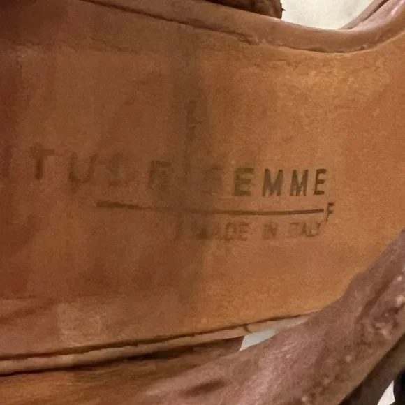 LATITUDE I FEMME Italian Natural Leather & Metallic Block Heels Size 37 or 7.5 - Picture 11 of 14